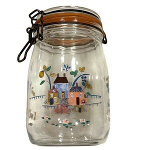 Vintage Heartland International Glass Canister Jar 1L Wire Bail Lid Country Farm